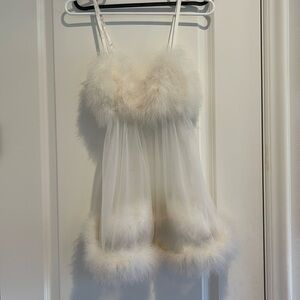 White fuzzy slip sheer dress/top